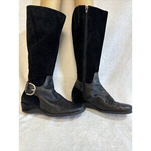 Antonio Melani Women‎ Size 7 Black Suede Leather Boots Side Zip READ DESCRIPTION